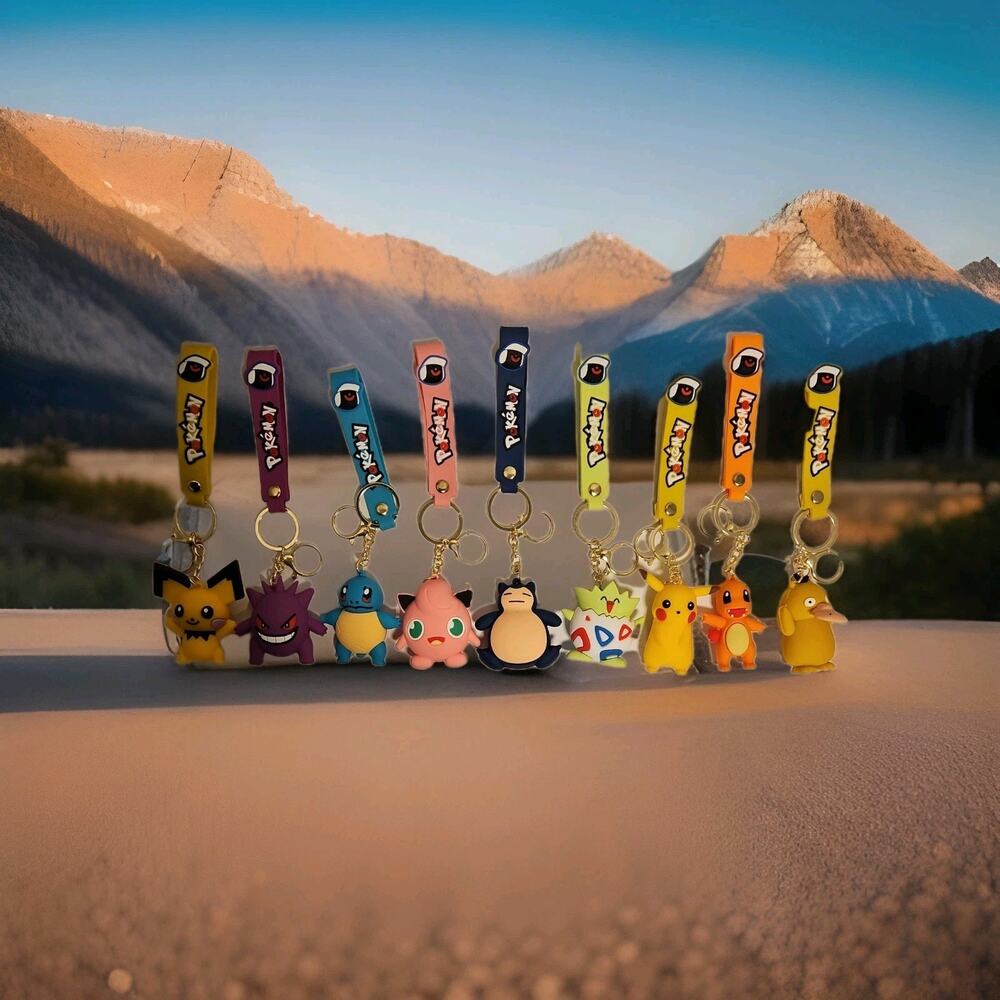 Pokémon Pichu Gengar Squirtle Jigglypuff PVC Clip-On Animation Keychain Set of 9